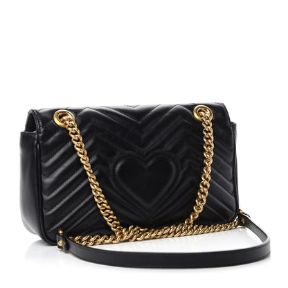 Gucci Calfskin Matelasse Small GG Marmont Shoulder Bag Black 3 of 12