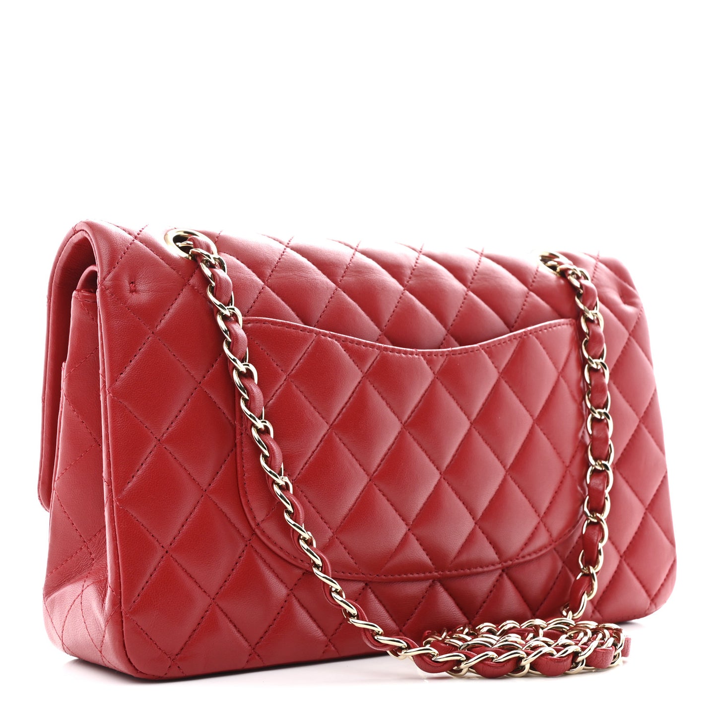 Lambskin Quilted Medium Double Flap Red
