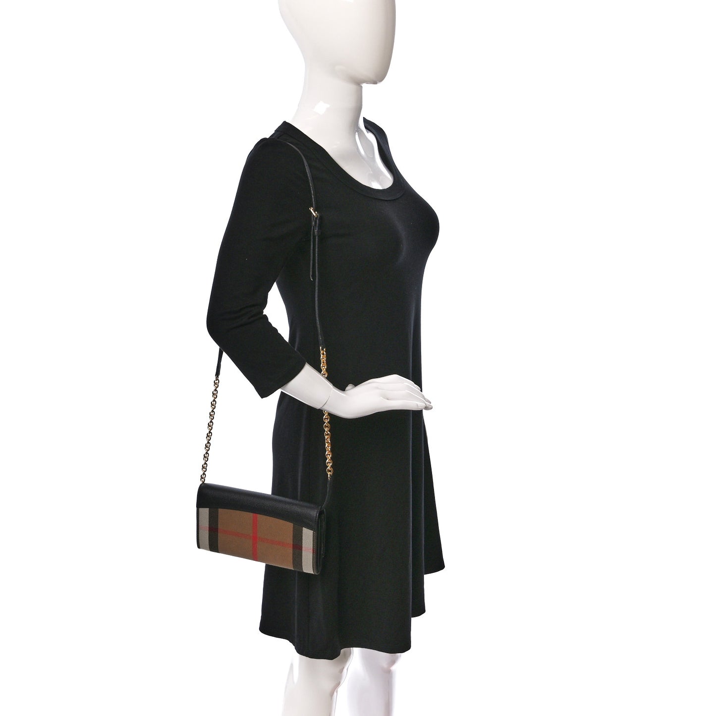 Grainy Calfskin House Check Henley Wallet On Chain Black