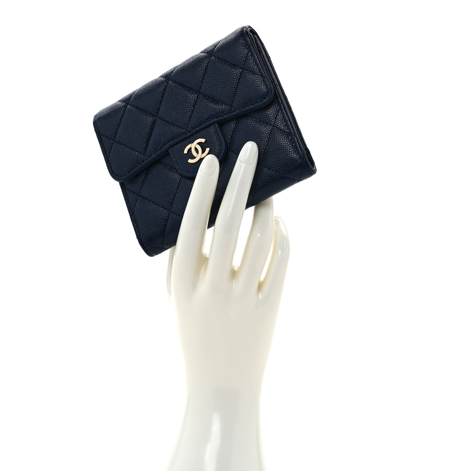 Chanel Caviar Quilted Compact Flap Wallet Navy 2 of 6