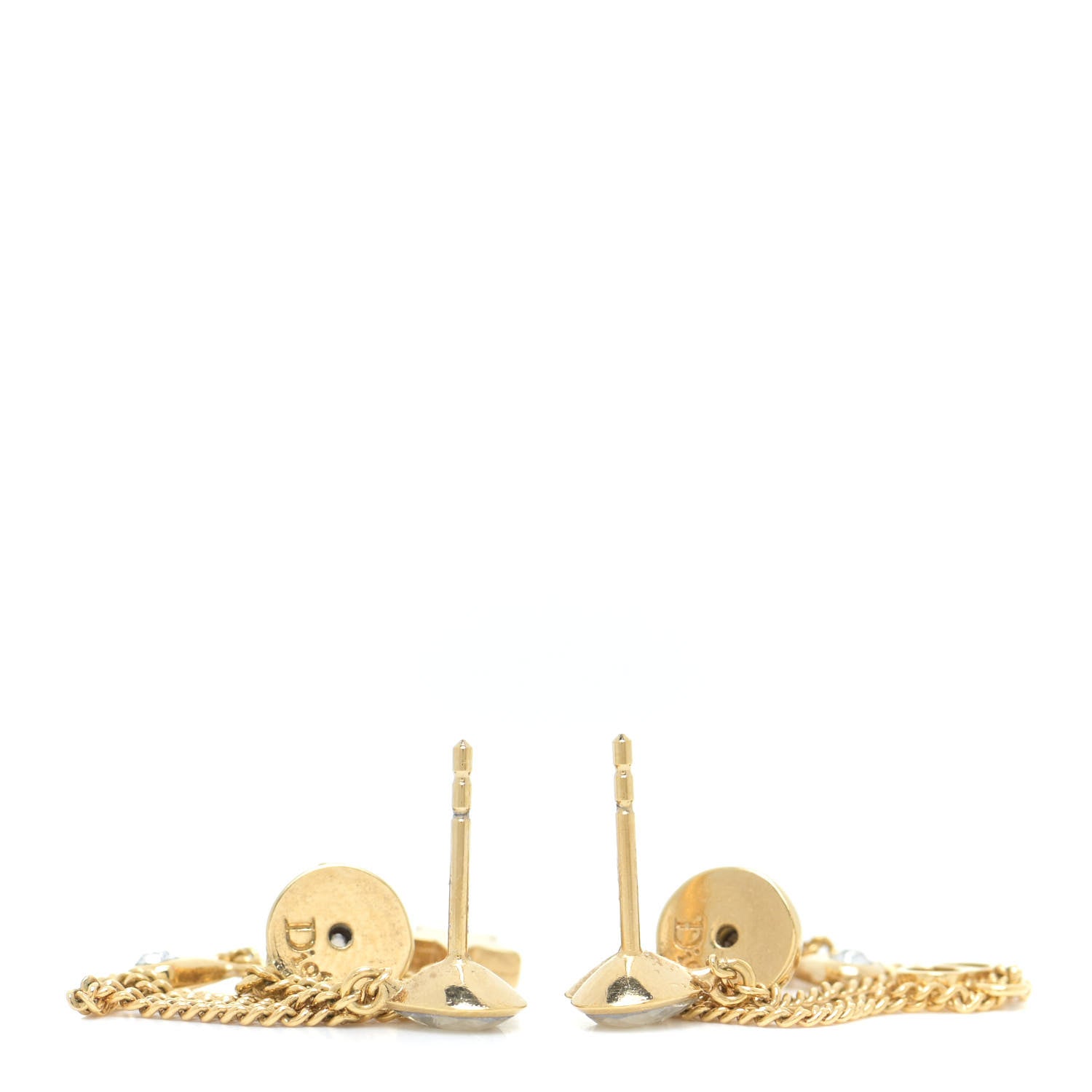 Christian Dior Crystal Heart Dangle Chain Earrings Gold 3 of 4