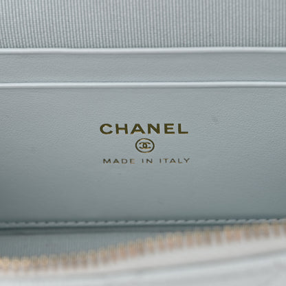 Chanel Caviar Quilted Top Handle Slim Vanity With Chain Light Blue 6 of 11