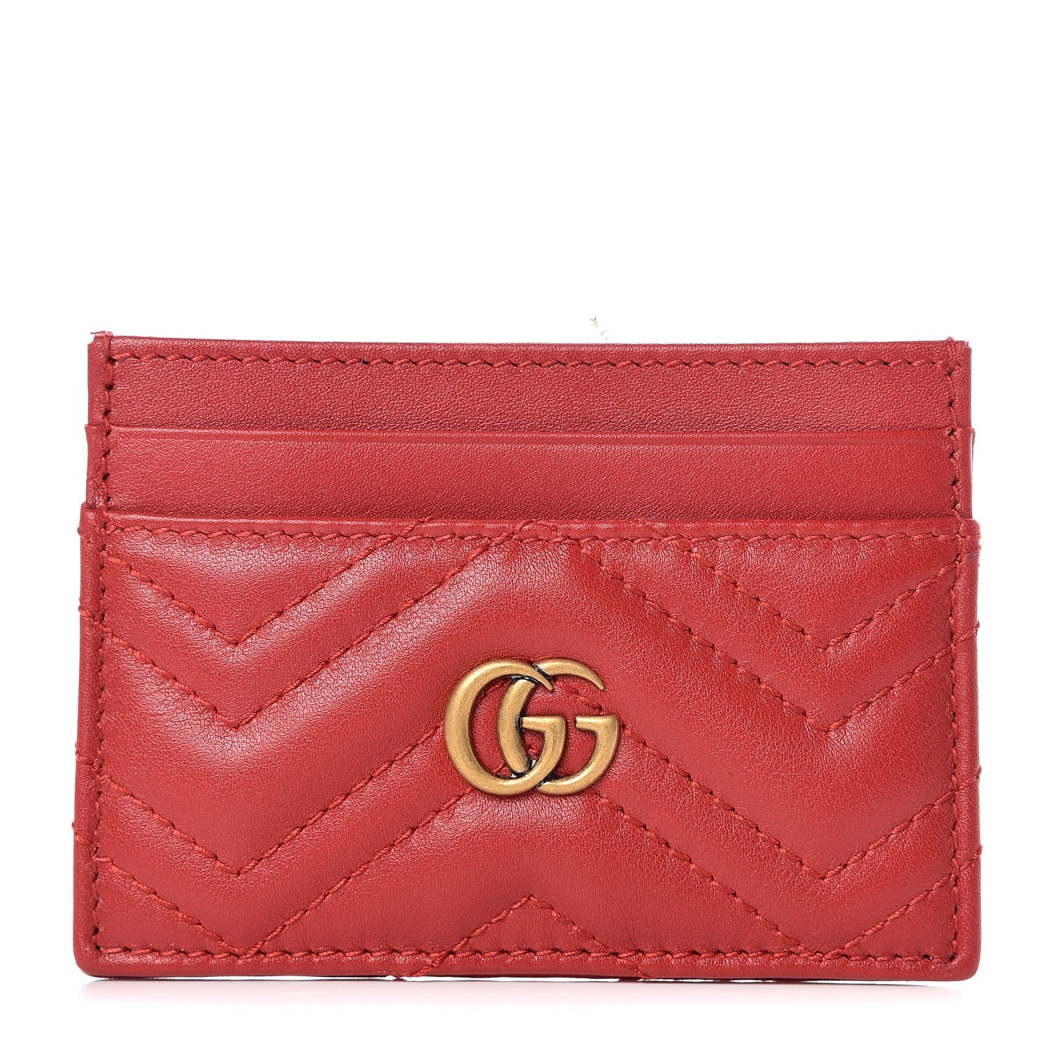 Gucci Calfskin Matelasse GG Marmont Card Holder Hibiscus Red 1 of 7