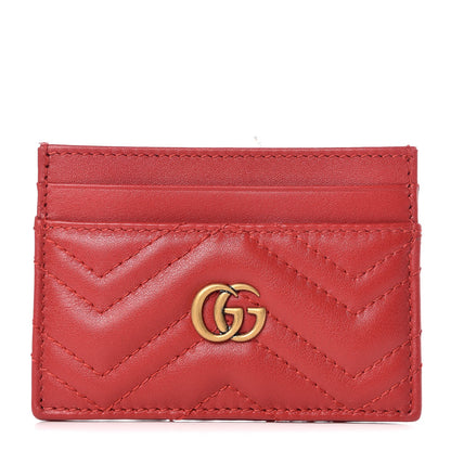 Gucci Calfskin Matelasse GG Marmont Card Holder Hibiscus Red 1 of 7