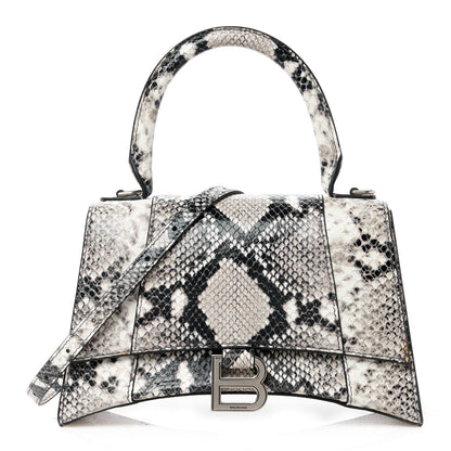 Balenciaga Calfskin Snake Effect Small Hourglass Top Handle Bag Black White 1 of 10