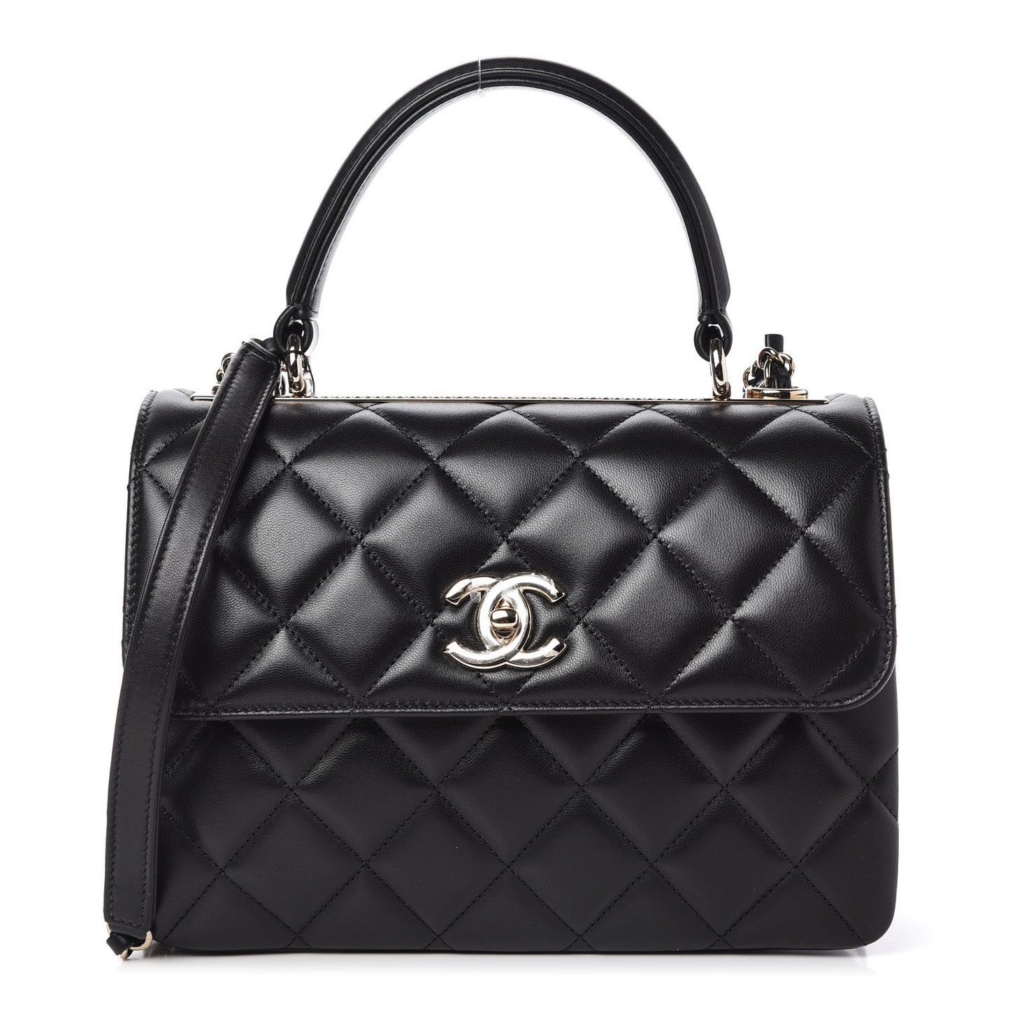 Lambskin Quilted Small Trendy CC Dual Handle Flap Bag Black