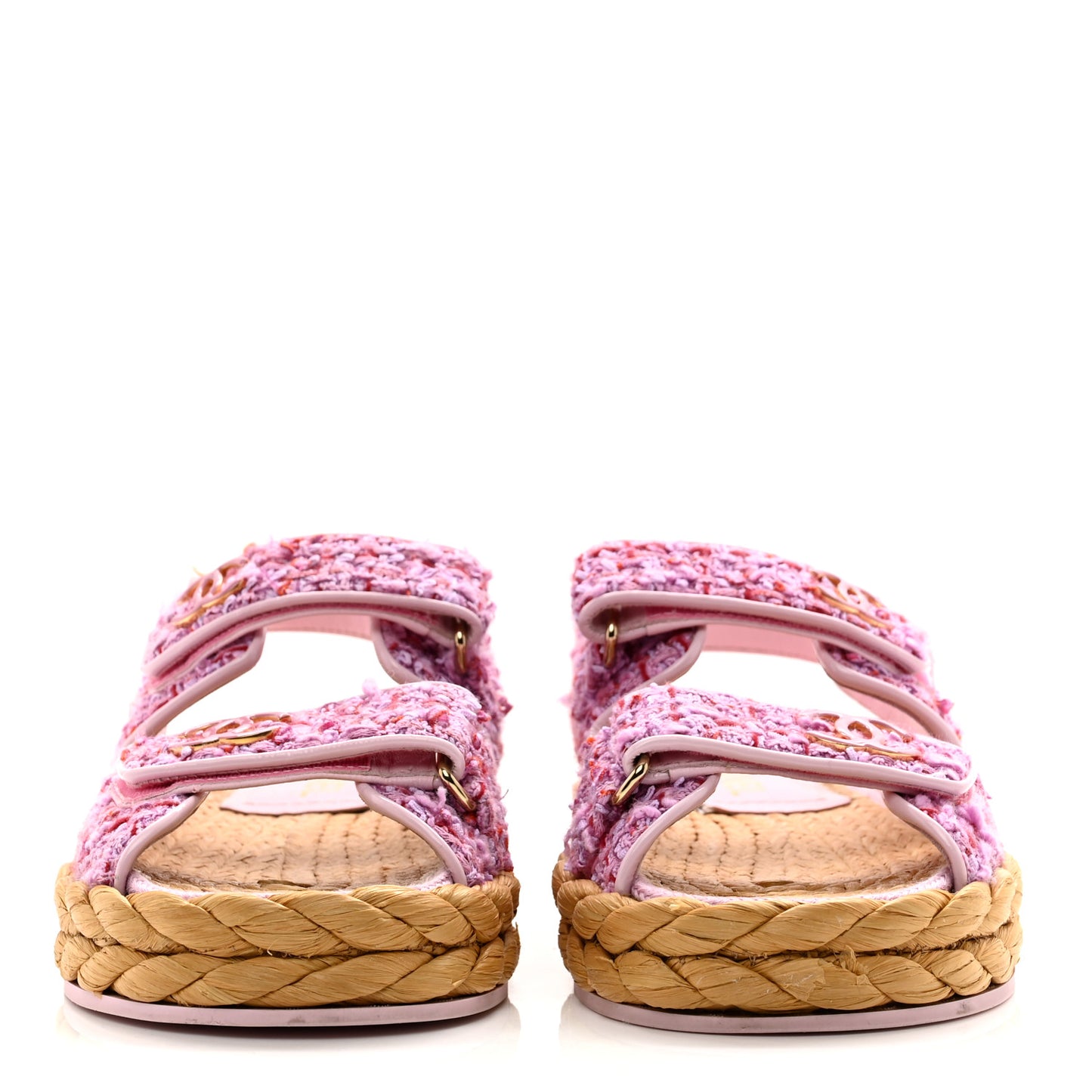 Tweed Patent Calfskin Velcro Dad Sandals 36 Light Purple Pink Red