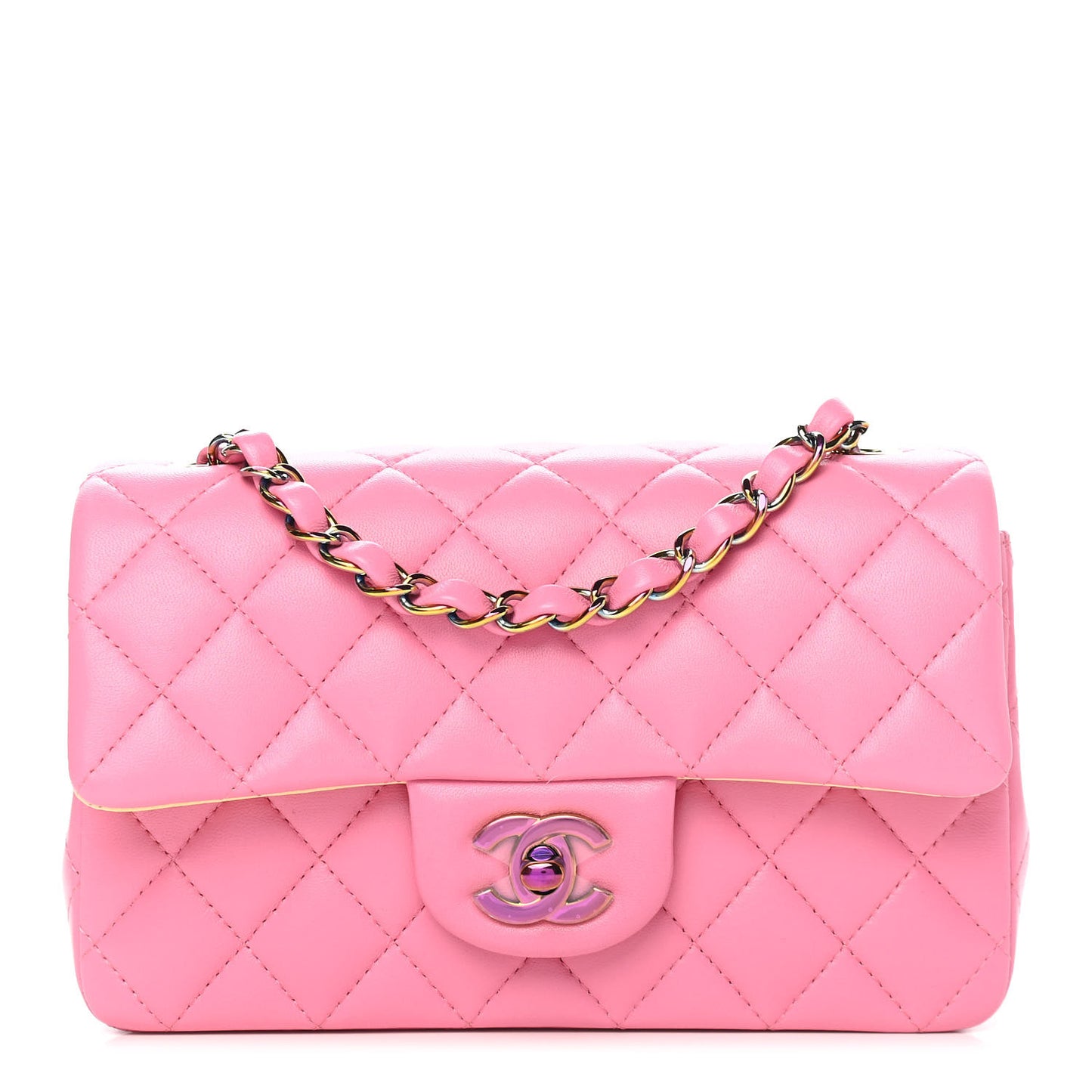 Lambskin Quilted Mini Rectangular Flap Pink Yellow