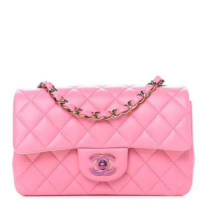 Chanel Lambskin Quilted Mini Rectangular Flap Pink Yellow 1 of 9
