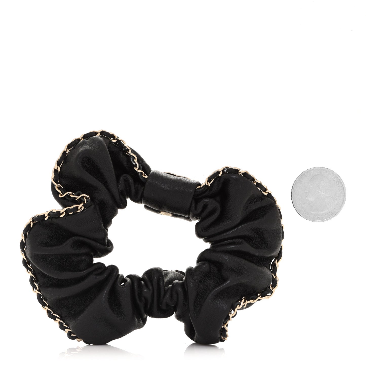 Lambskin Chain CC Hair Scrunchie Black Gold