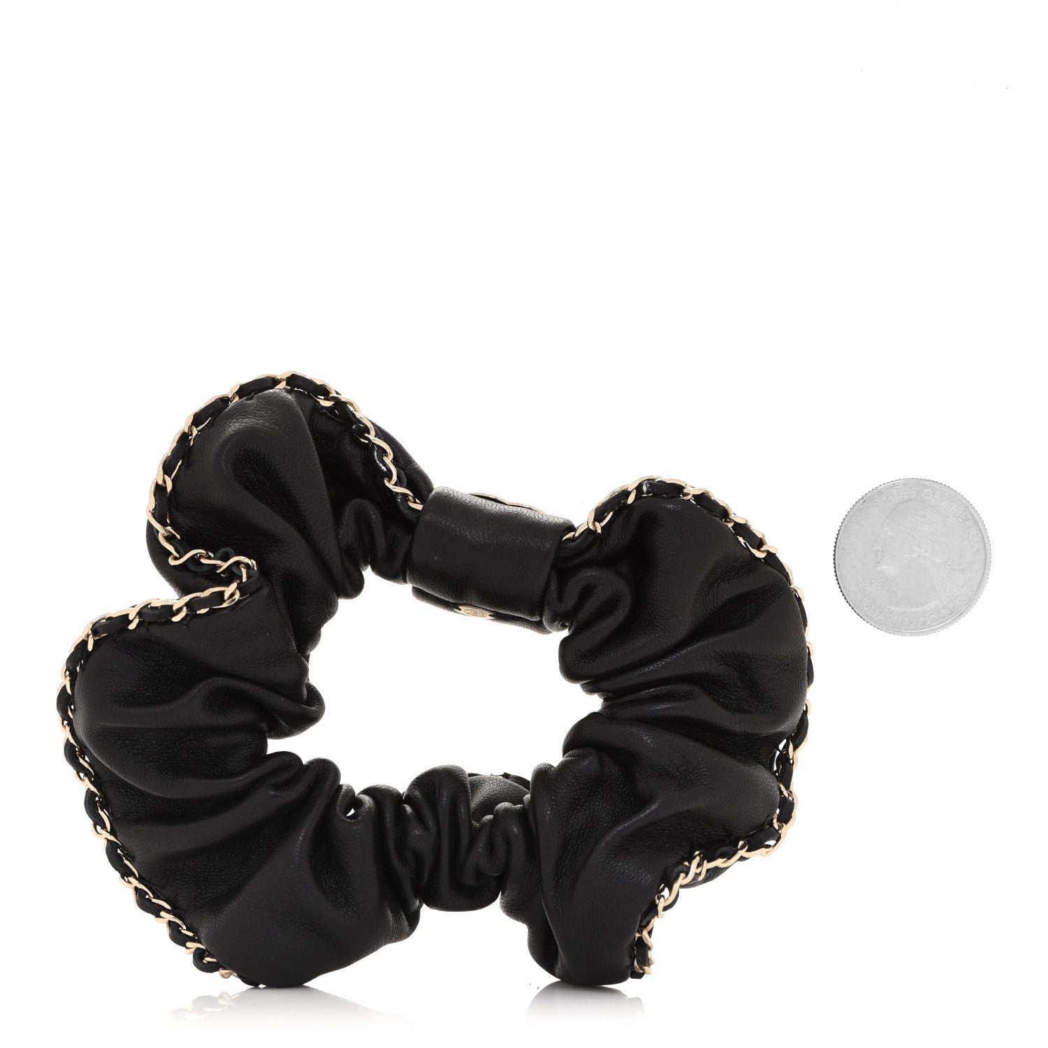 Chanel Lambskin Chain CC Hair Scrunchie Black Gold 2 of 6