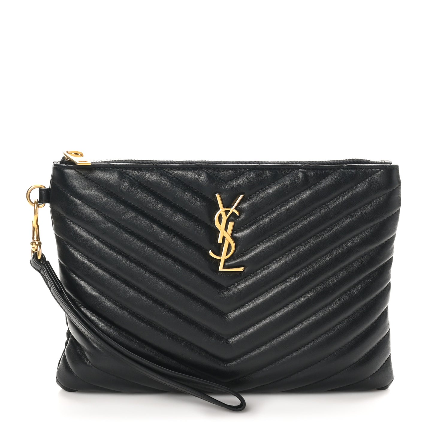 Calfskin Matelasse Chevron Monogram A5 Wristlet Black