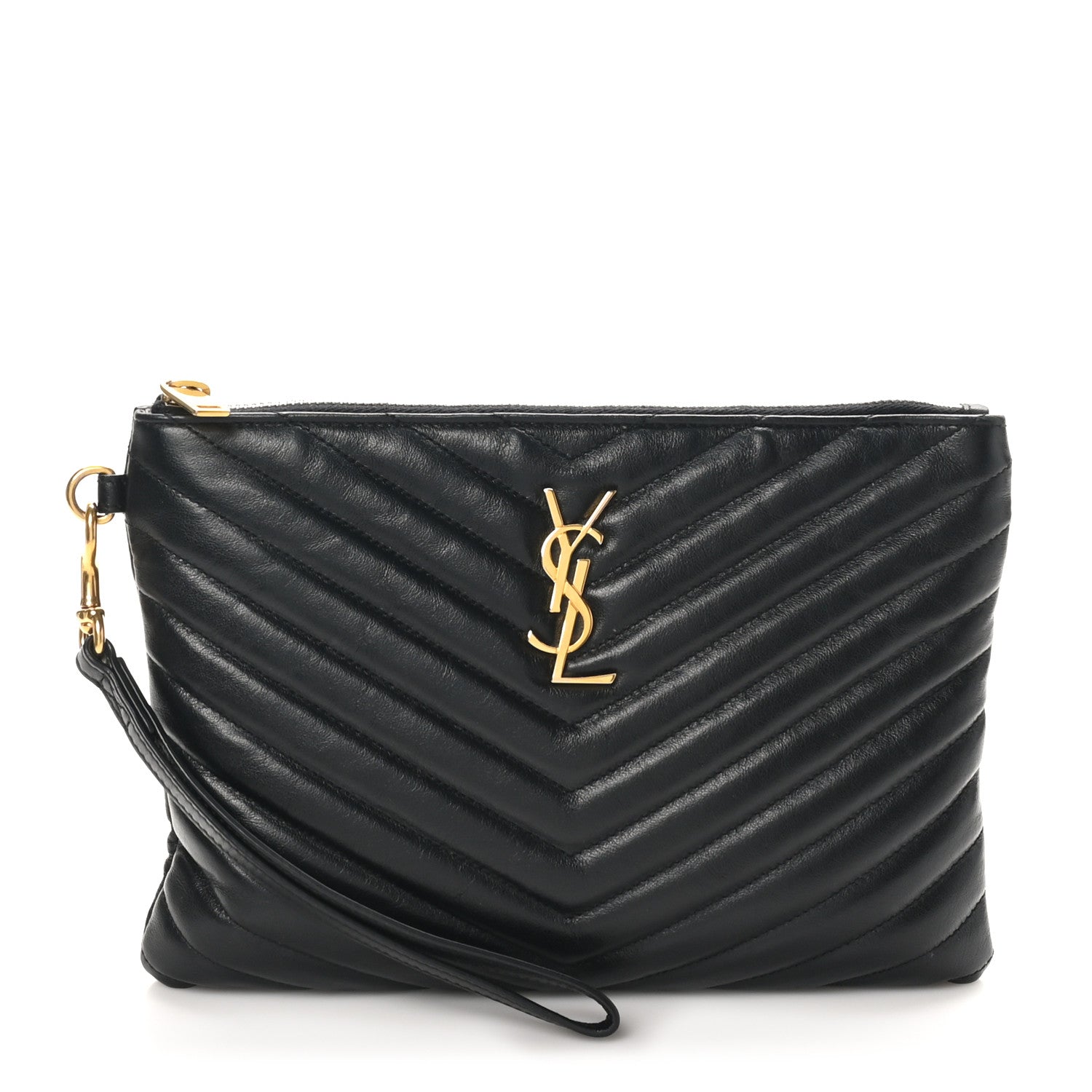 Saint Laurent Calfskin Matelasse Chevron Monogram A5 Wristlet Black 1 of 8
