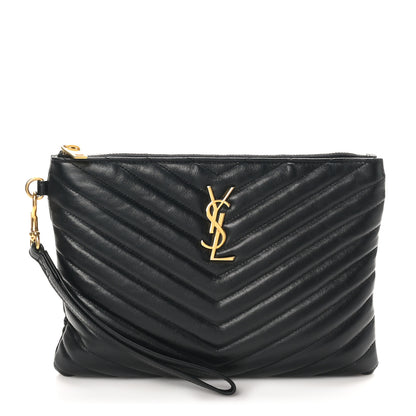 Saint Laurent Calfskin Matelasse Chevron Monogram A5 Wristlet Black 1 of 8