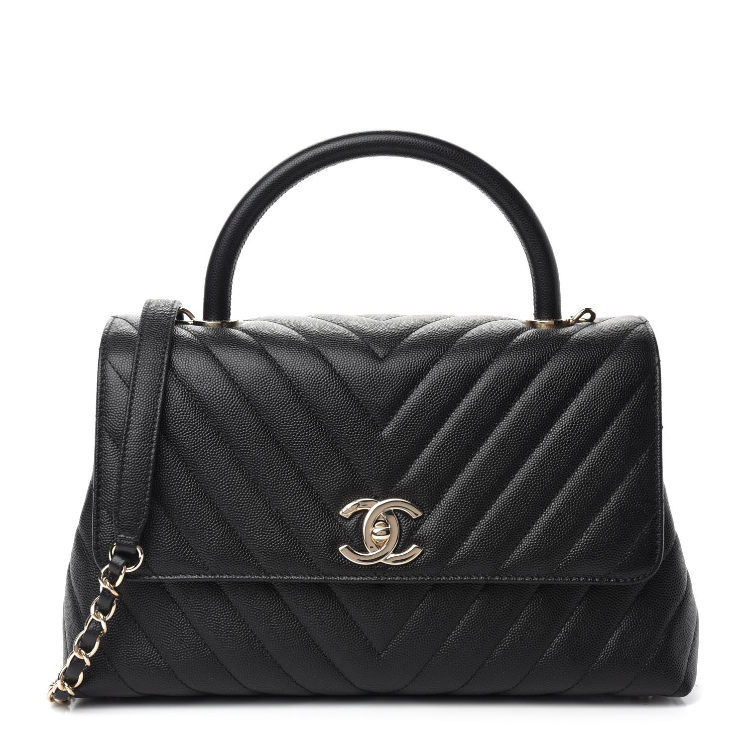 Chanel Caviar Chevron Quilted Small Coco Handle Flap Black 1 of 11