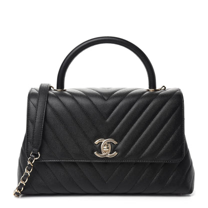 Chanel Caviar Chevron Quilted Small Coco Handle Flap Black 1 of 11