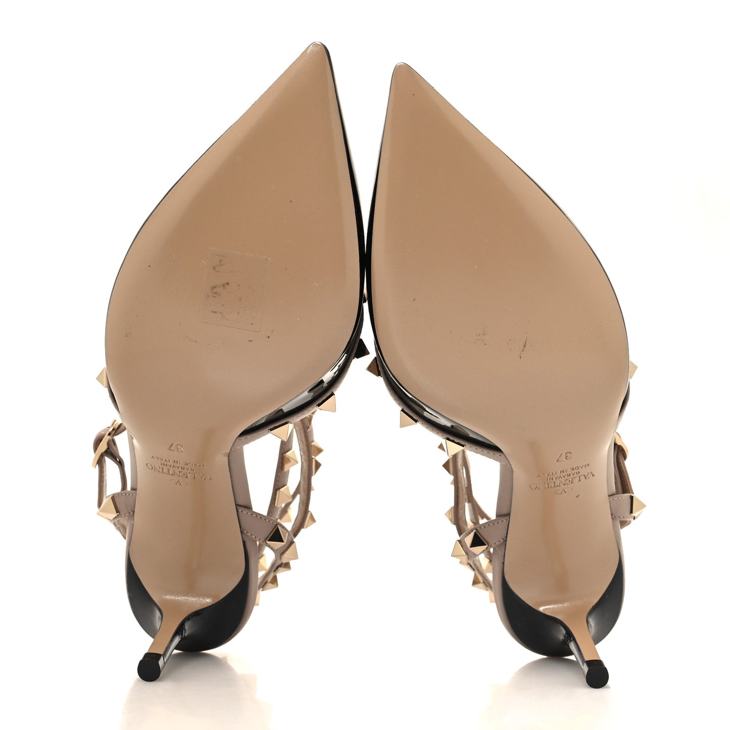 VALENTINO GARAVANI Patent Nappa Rockstud Ankle Strap 65mm Pumps 37 Black Poudre