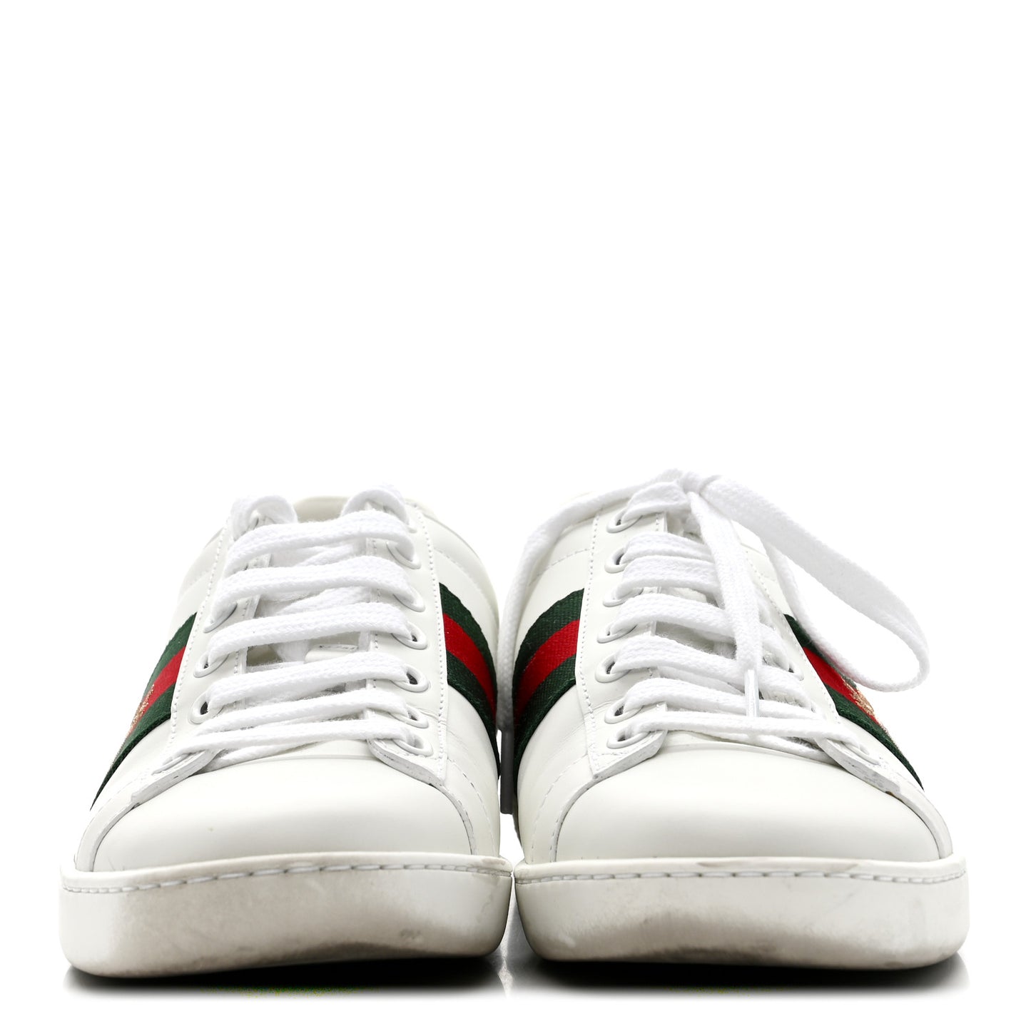 Calfskin Ayers Bee Embroidered Womens Ace Sneakers 36 White Green