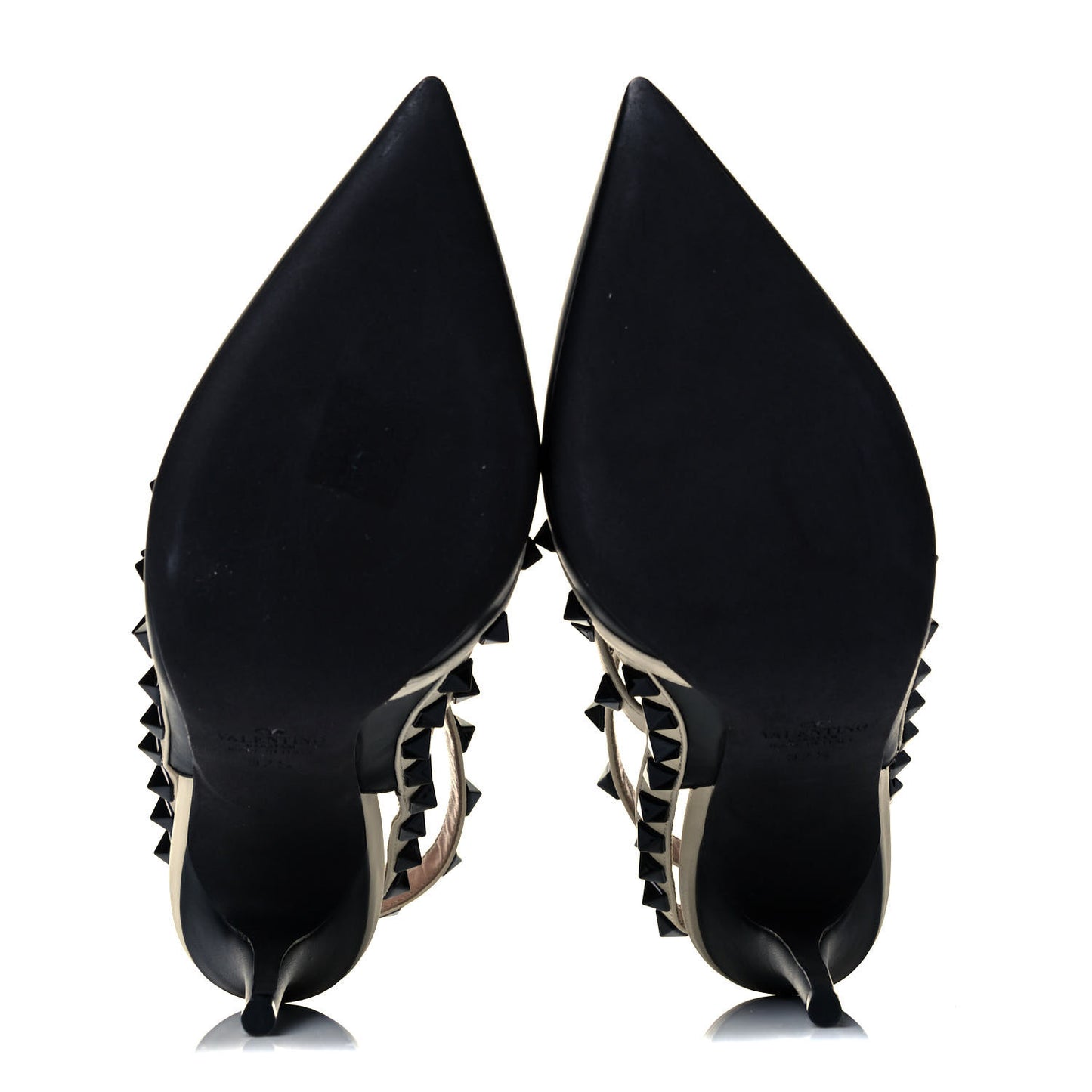 Calfskin Rockstud Ankle Strap 100mm Pumps 37.5 Black Light Ivory