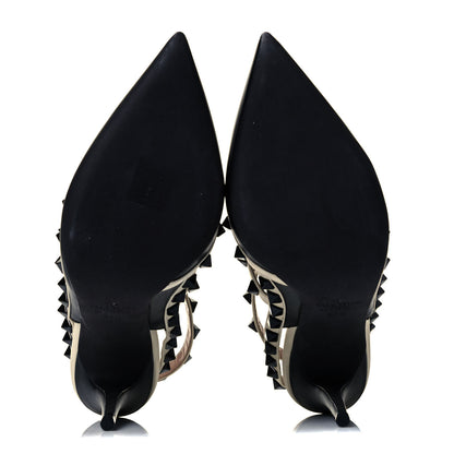 Valentino Garavani Calfskin Rockstud Ankle Strap 100mm Pumps 37.5 Black Light Ivory 5 of 7