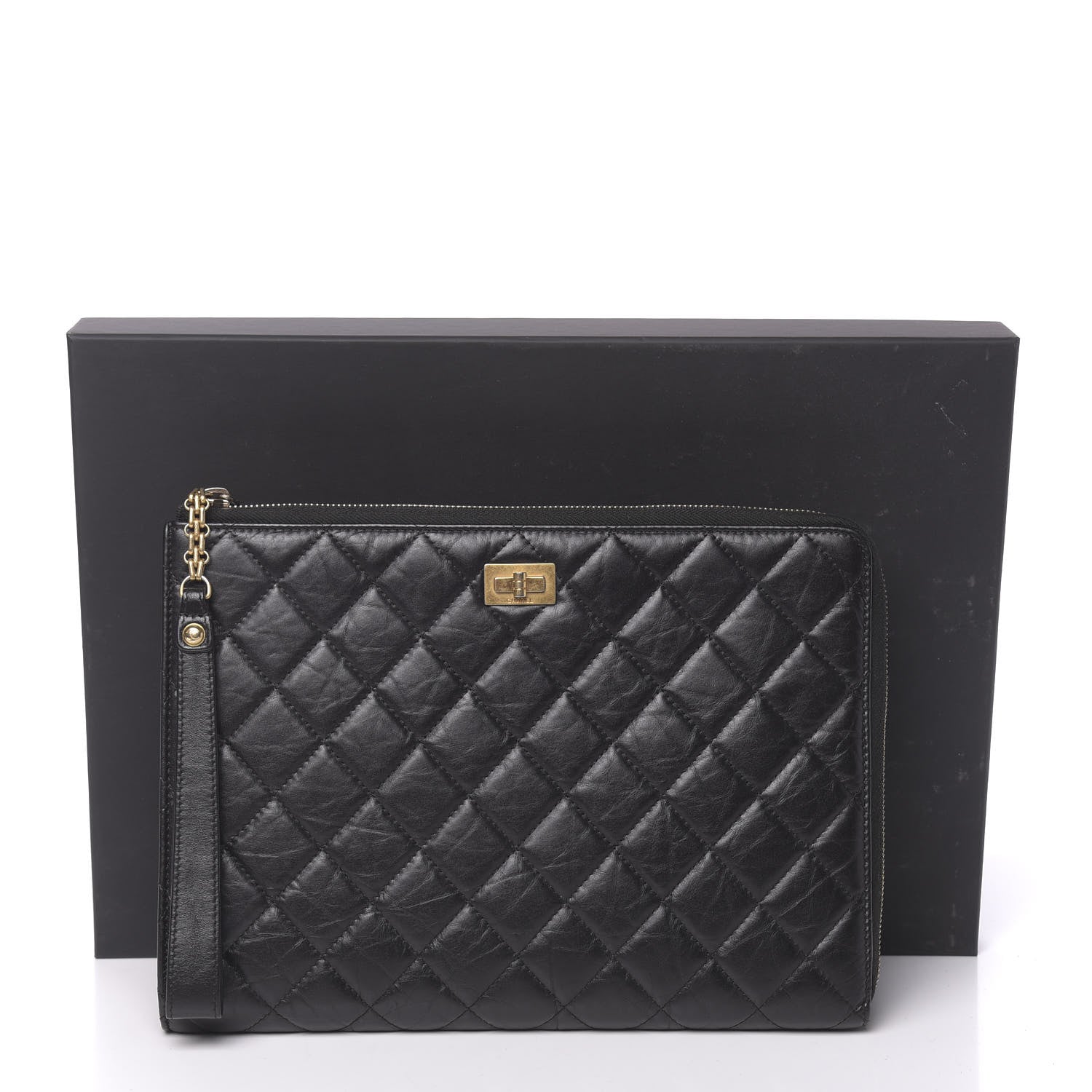 Chanel Aged Calfskin Quilted 2.55 Reissue Pouch With Handle Black 8 of 8