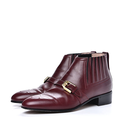 Gucci New Waxed Calfskin Womens G Medallion Toe Ankle Boots 37 Red Bordeaux 3 of 11