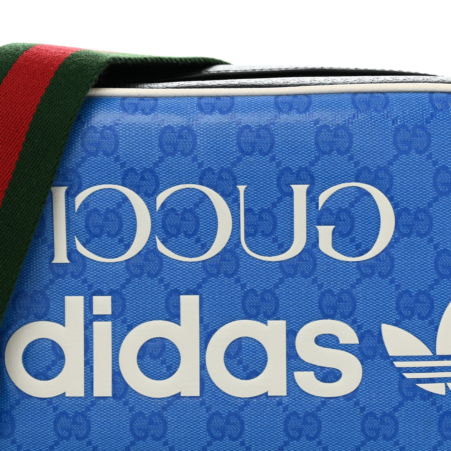 X ADIDAS Crystal Vintage Monogram Textured Dollar Calfskin Web Trefoil Logo Small Messenger Bag Bright Splash Off White Black