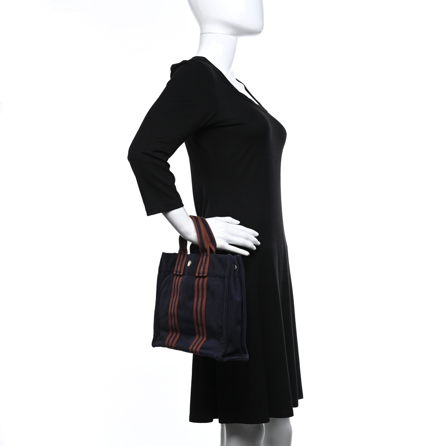 Hermes Canvas Tout Fourre PM Navy Brown 2 of 9