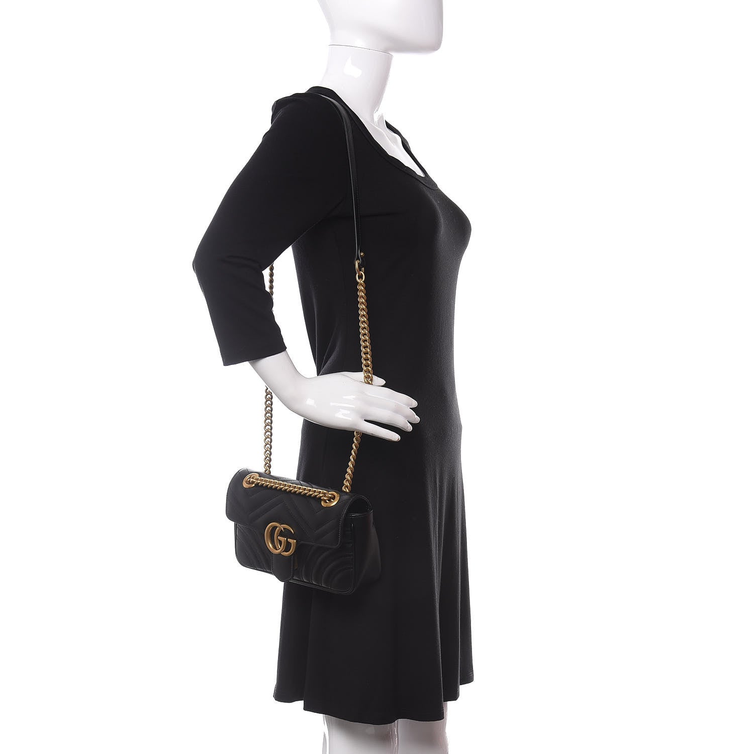 Gucci Calfskin Matelasse Mini GG Marmont Shoulder Bag Black 2 of 10