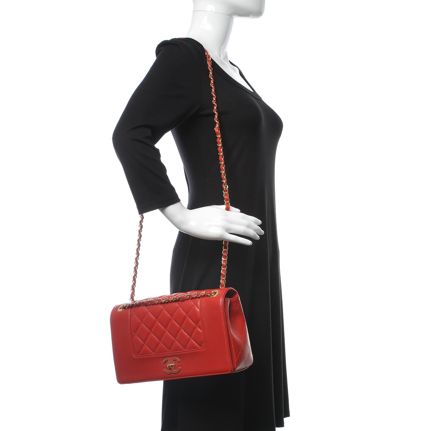 Chanel Sheepskin Quilted Vintage Mademoiselle Flap Red 2 of 8