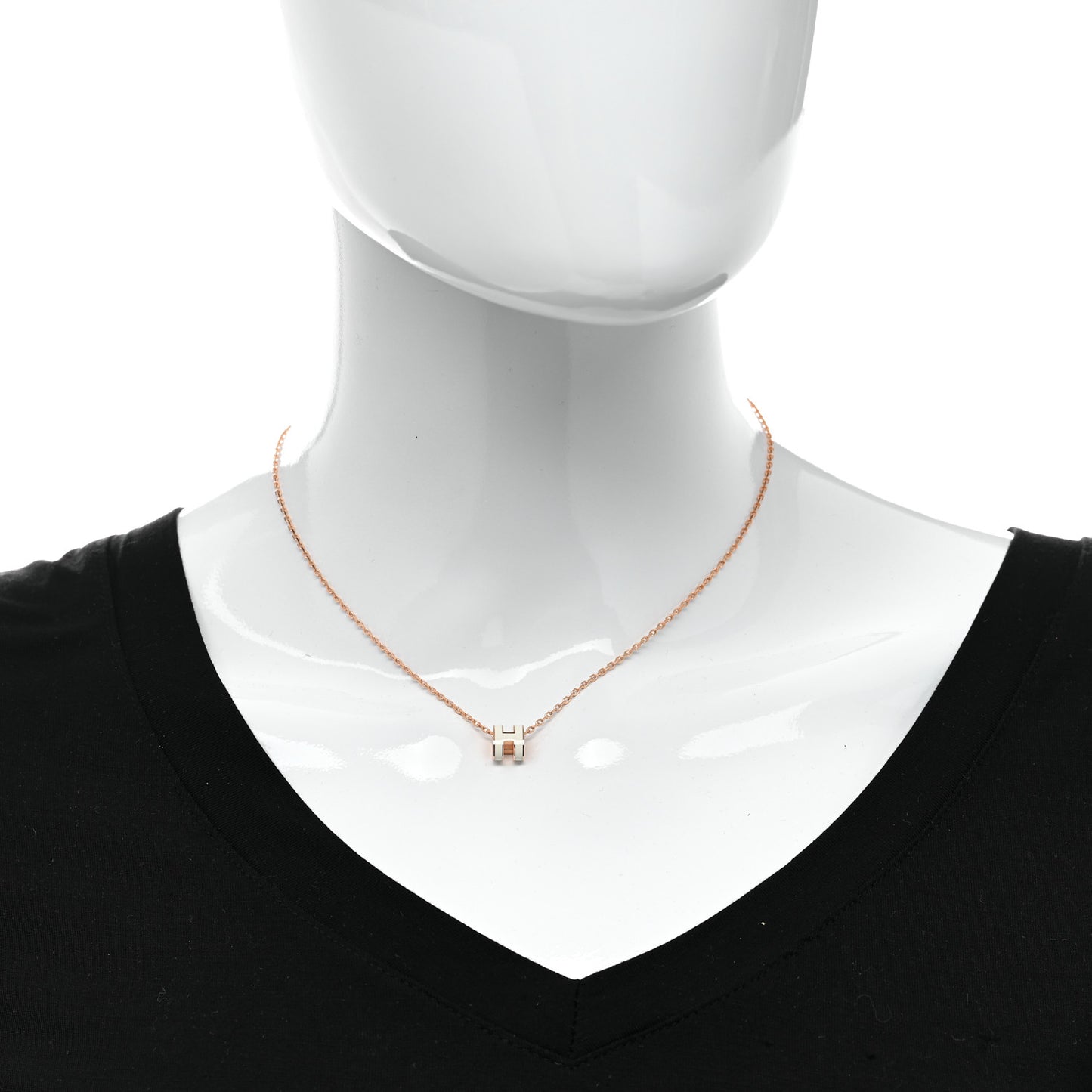 Lacquered Rose Gold Mini Pop H Pendant Necklace White