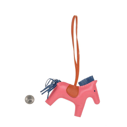 Hermes Milo Lambskin Grigri Rodeo Horse Bag Charm MM Rose Azalee Cornaline Bleu De Malte 2 of 3