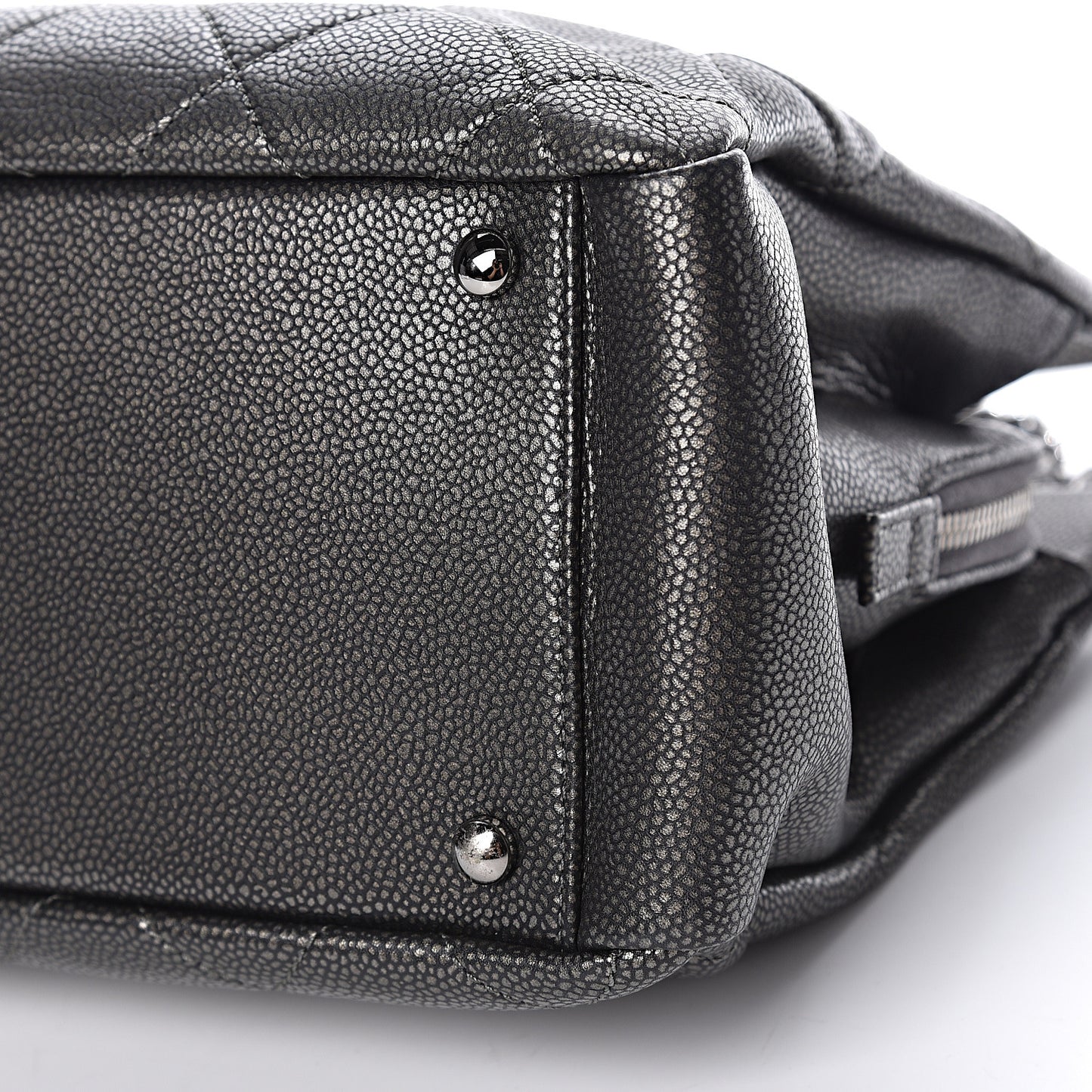 Metallic Caviar Quilted CC Tote Dark Silver