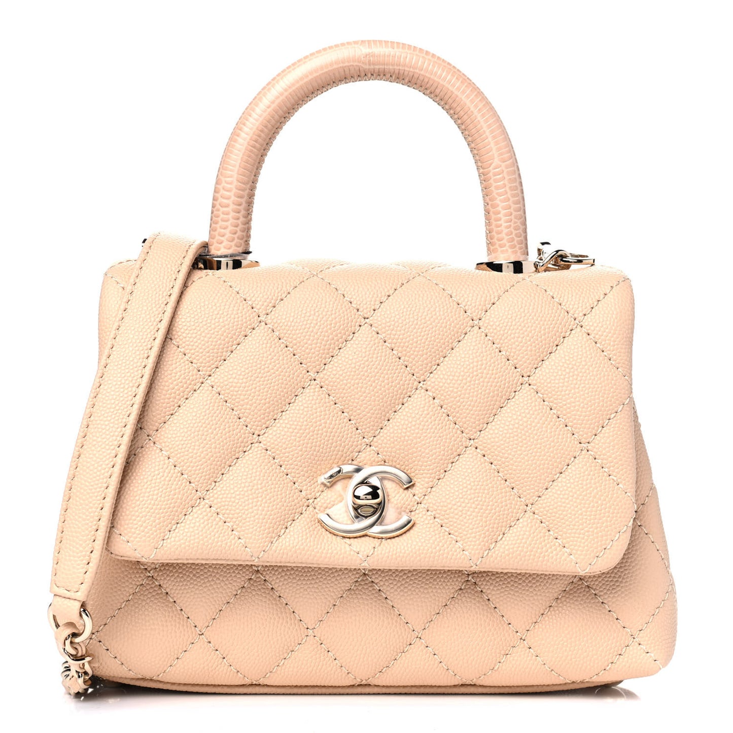 Caviar Lizard Embossed Quilted Extra Mini Coco Handle Flap Beige