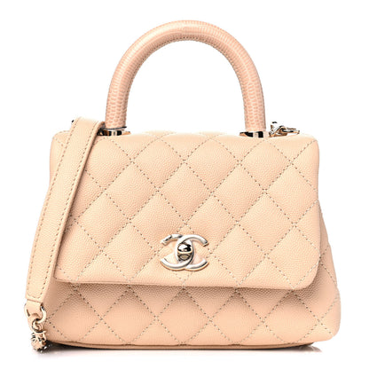 Chanel Caviar Lizard Embossed Quilted Extra Mini Coco Handle Flap Beige 1 of 6