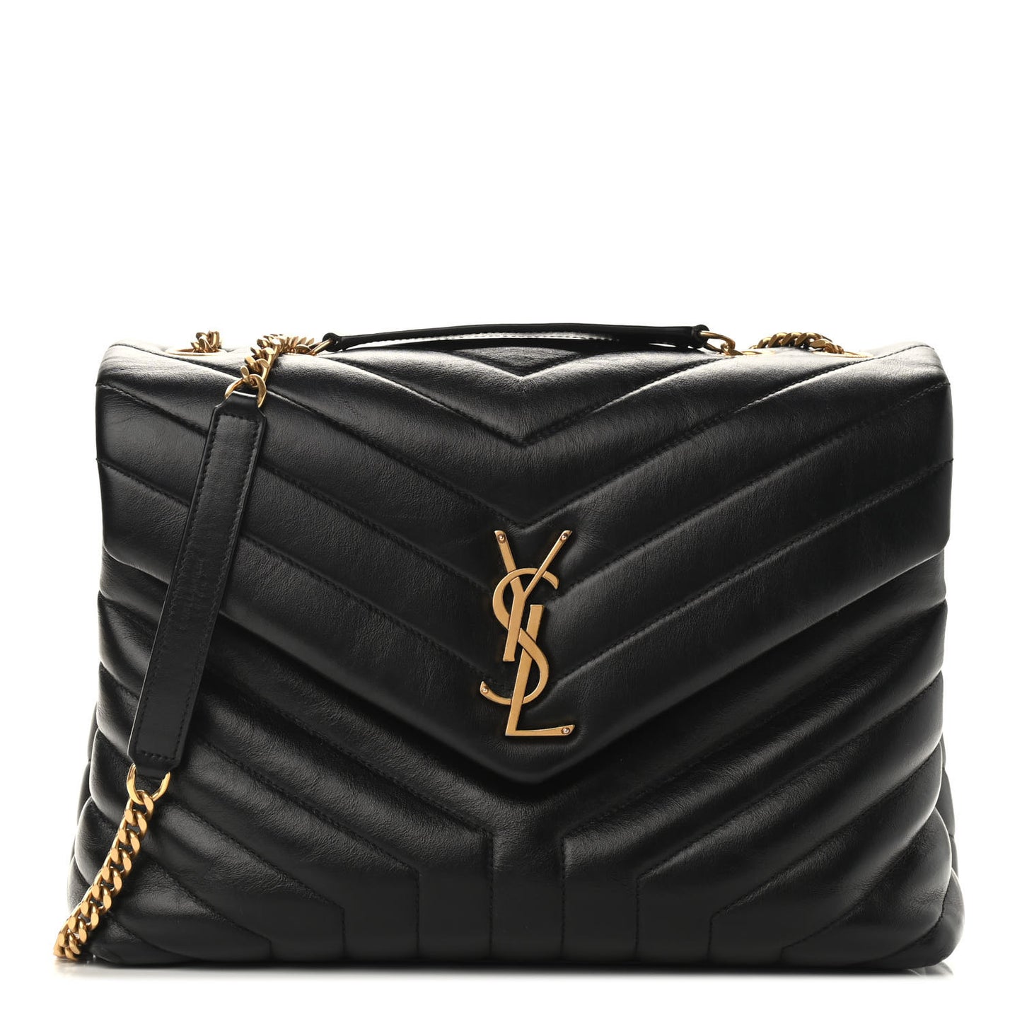 Calfskin Y Quilted Monogram Medium Loulou Chain Satchel Black
