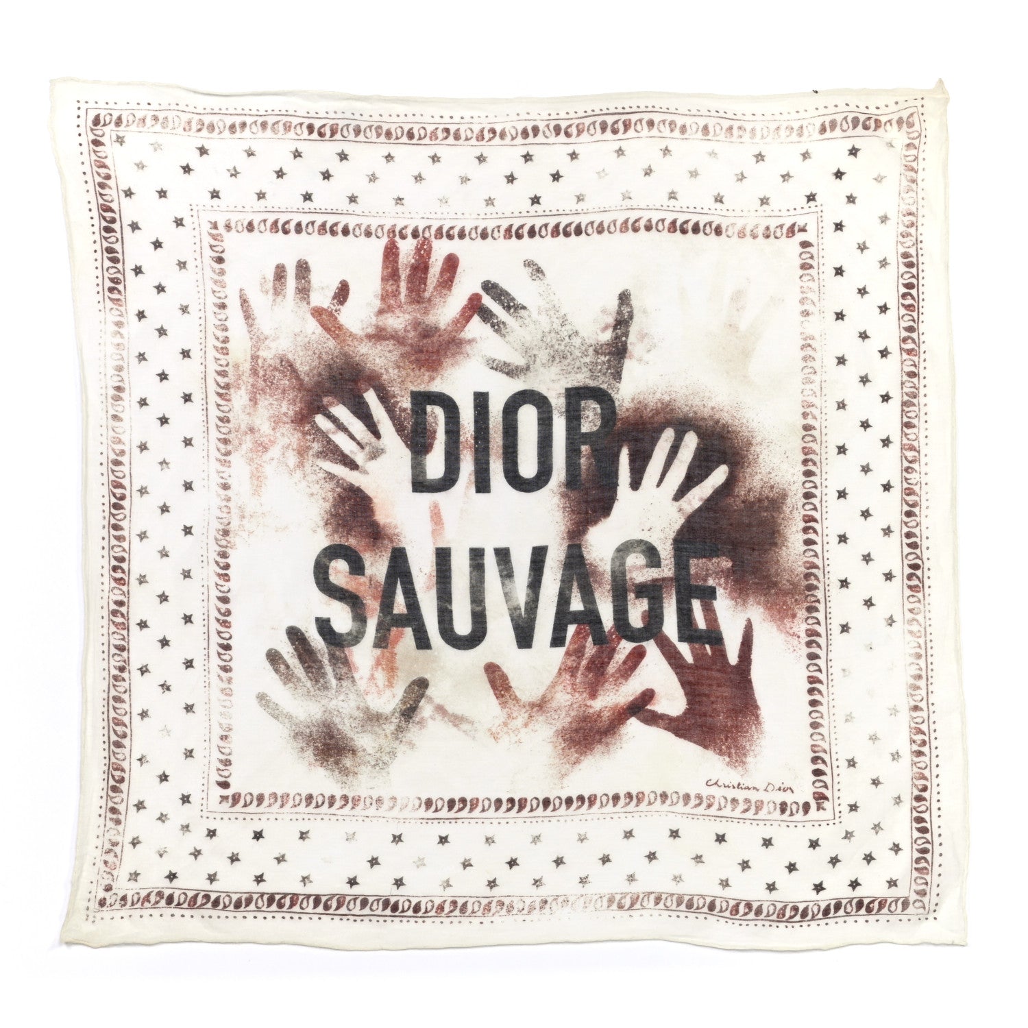 Christian Dior Cotton Cashmere Sauvage Square Scarf White Multicolor 1 of 4