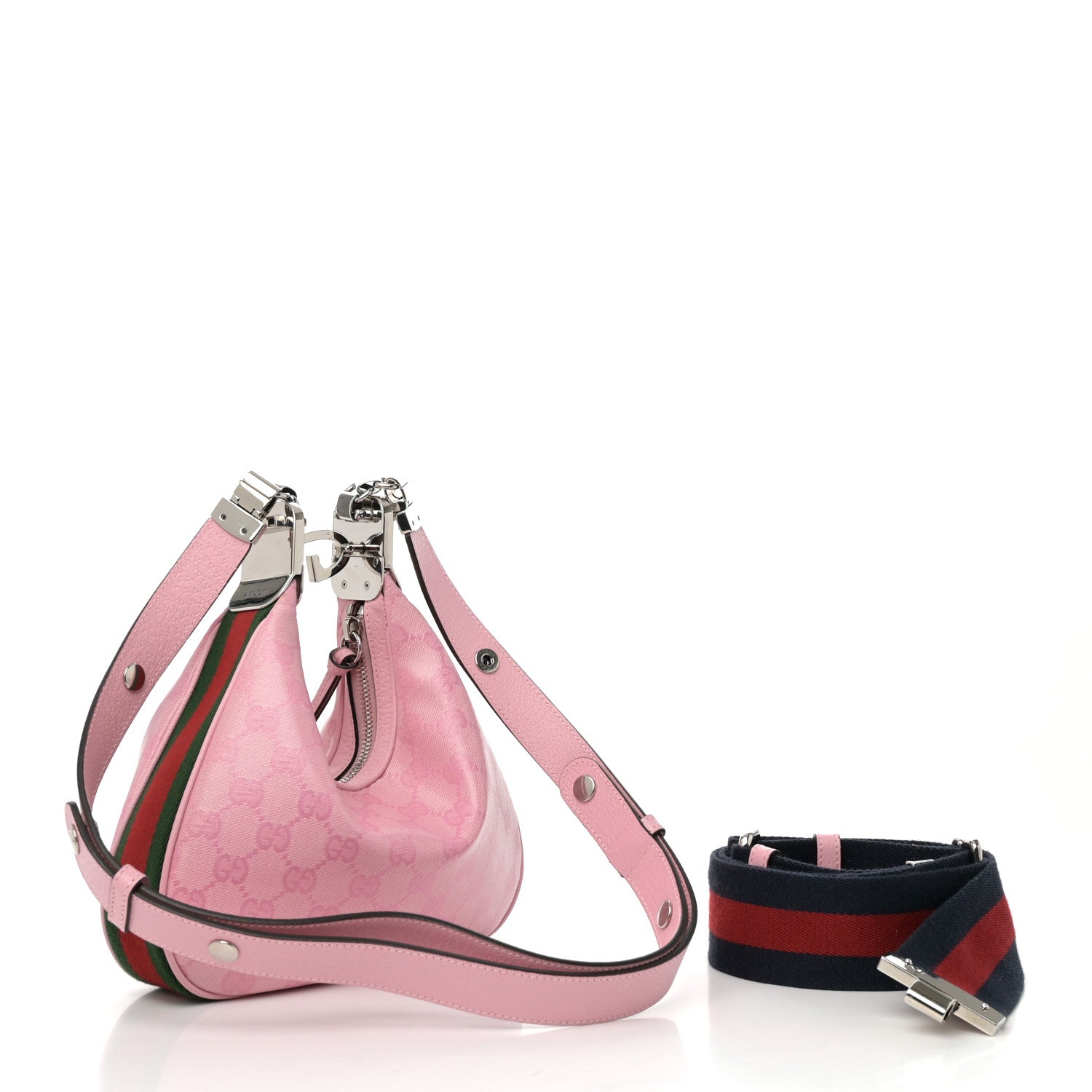 Gucci GG Crystal Coated Canvas Monogram Web Small Attache Shoulder Bag Pink 3 of 12