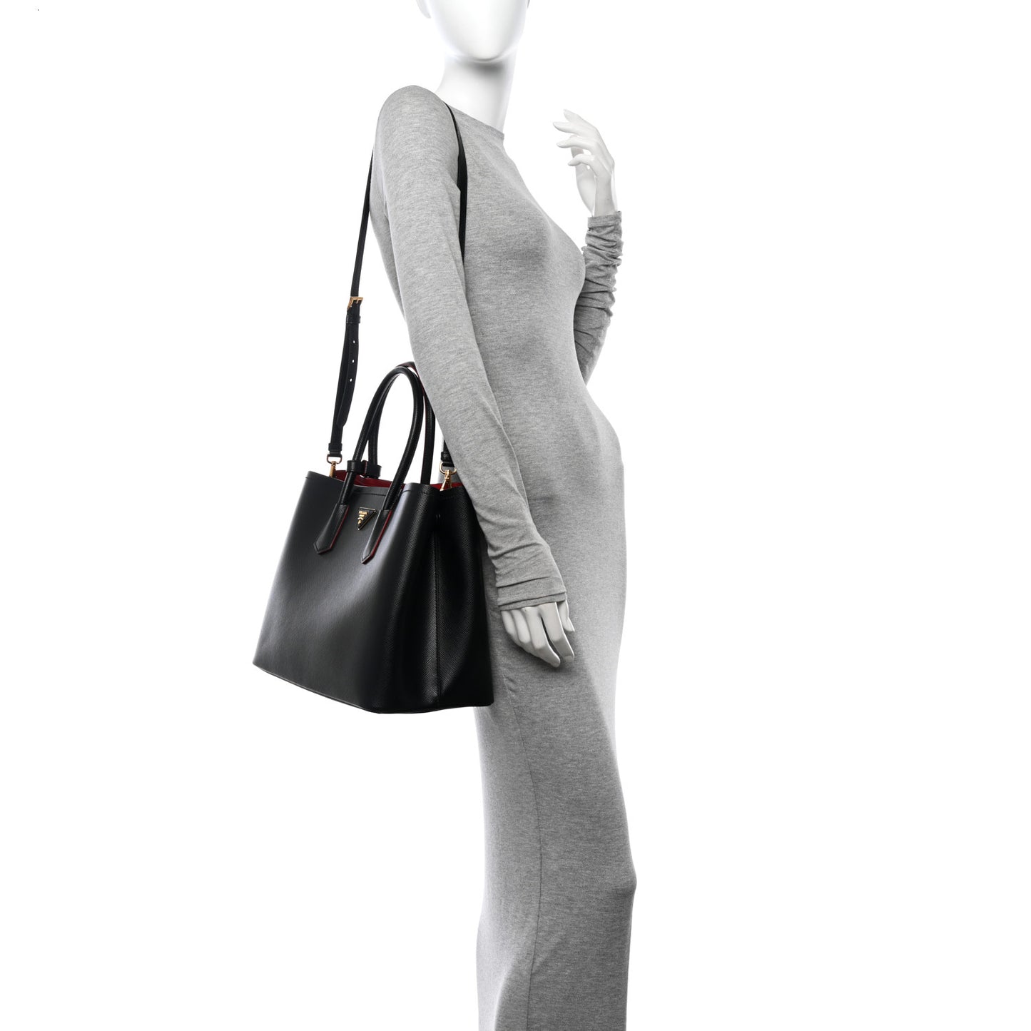 Saffiano Cuir Large Double Bag Black Fuoco