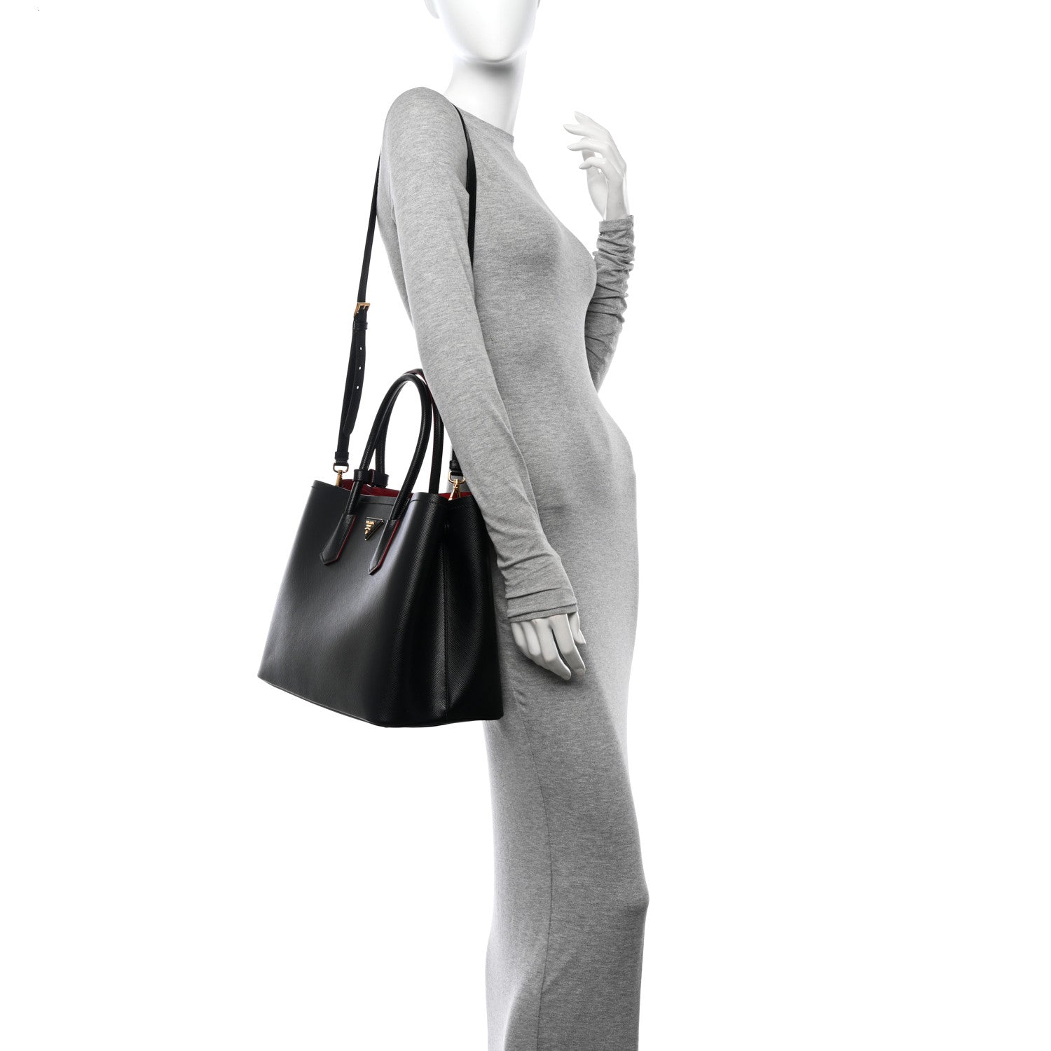 Prada Saffiano Cuir Large Double Bag Black Fuoco 2 of 14