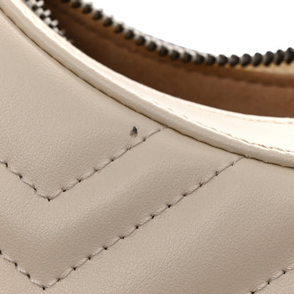 Gucci Calfskin Matelasse Chevron Mini GG Marmont Half Moon Hobo Mystic White 12 of 13