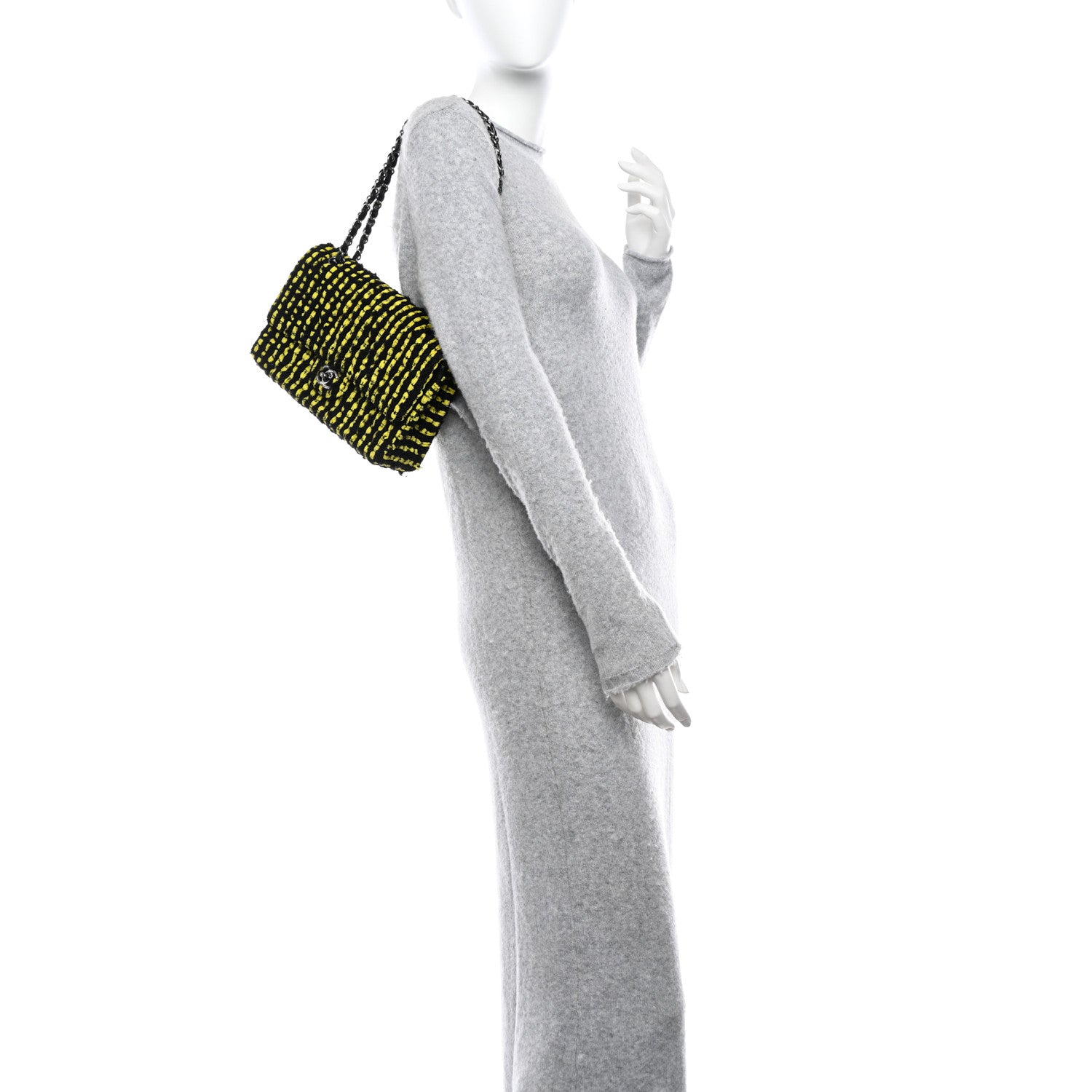 Chanel Tweed Quilted Medium Double Flap Yellow Black 2 of 12