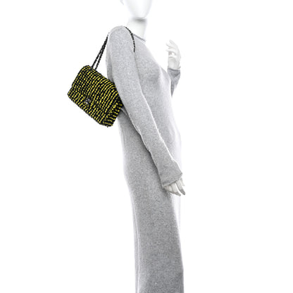 Chanel Tweed Quilted Medium Double Flap Yellow Black 2 of 12