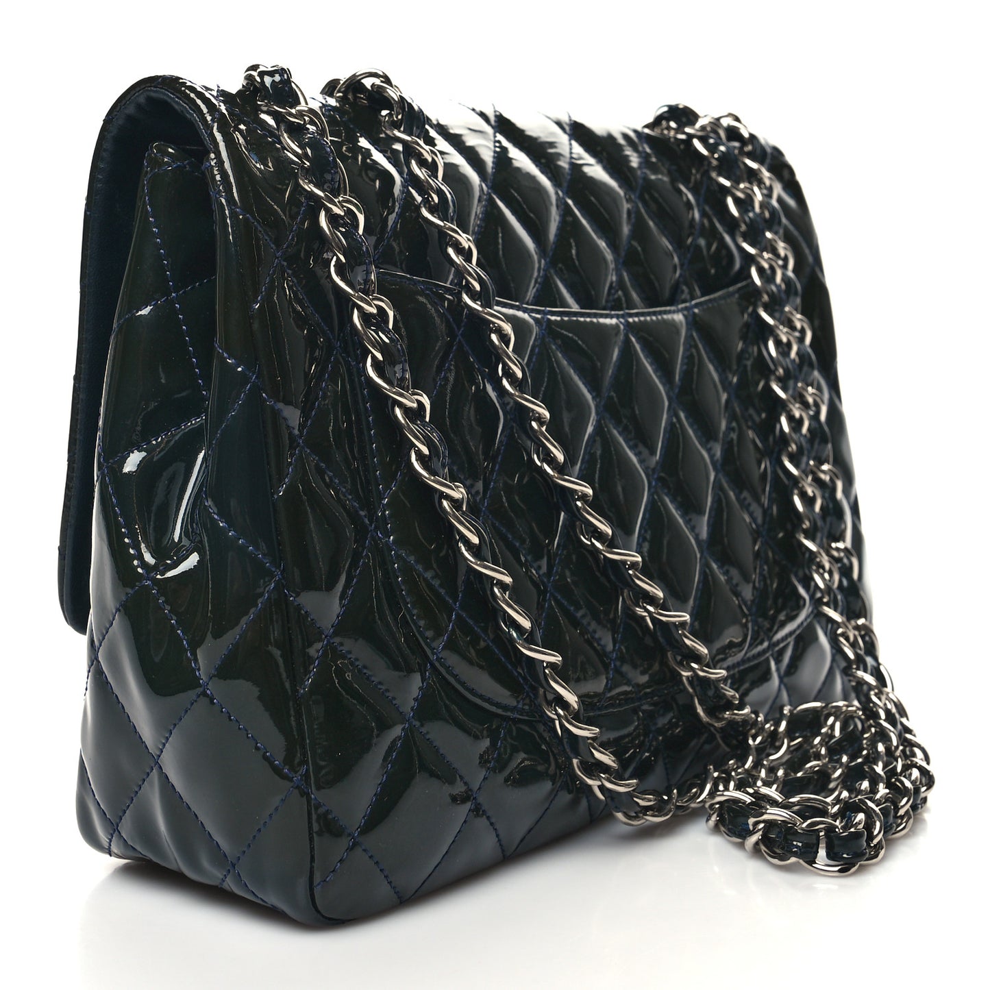 Patent Quilted Jumbo Single Flap Navy