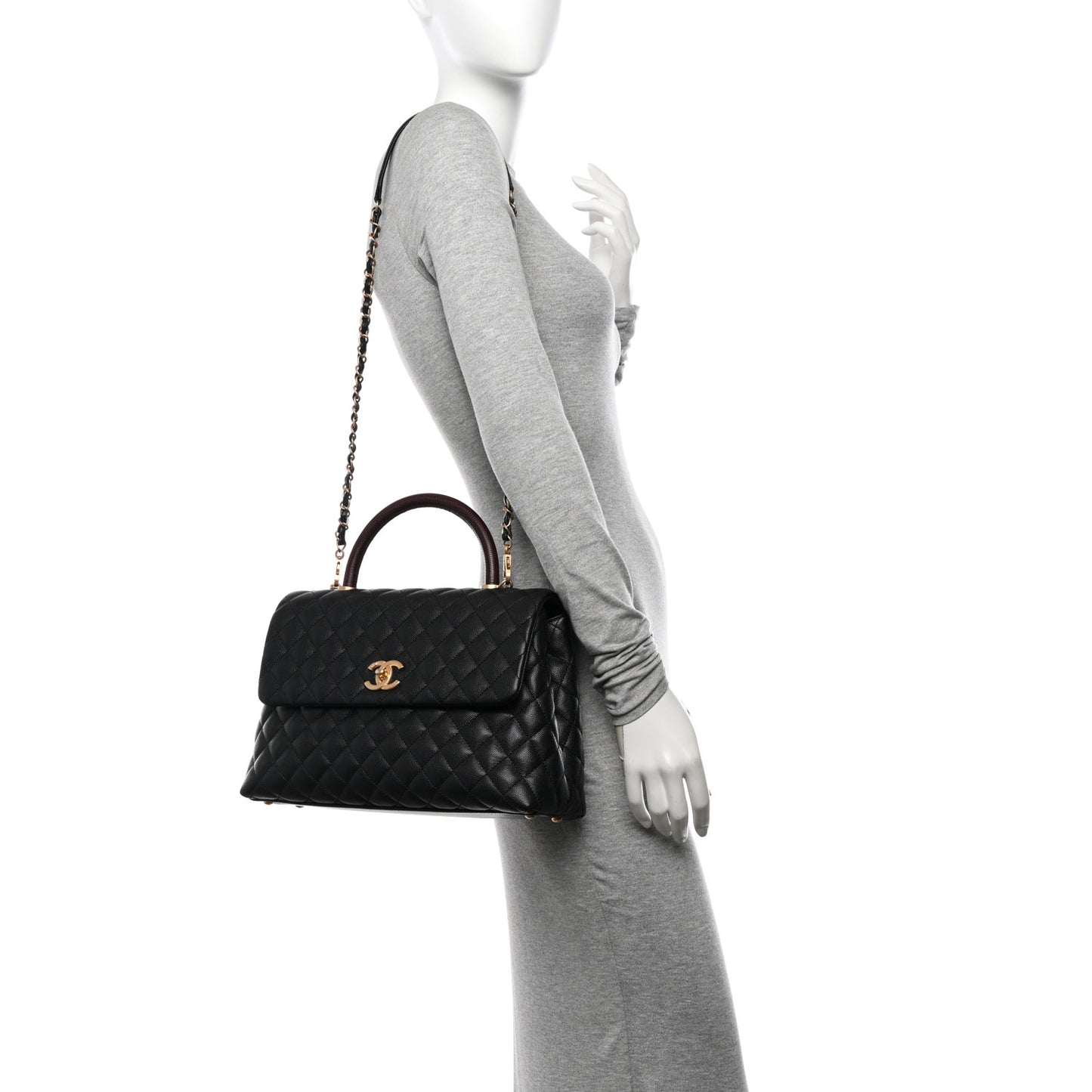 Caviar Elaphe Quilted Medium Coco Handle Flap Black Burgundy