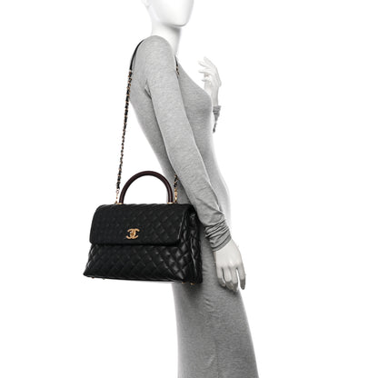Chanel Caviar Elaphe Quilted Medium Coco Handle Flap Black Burgundy 2 of 9