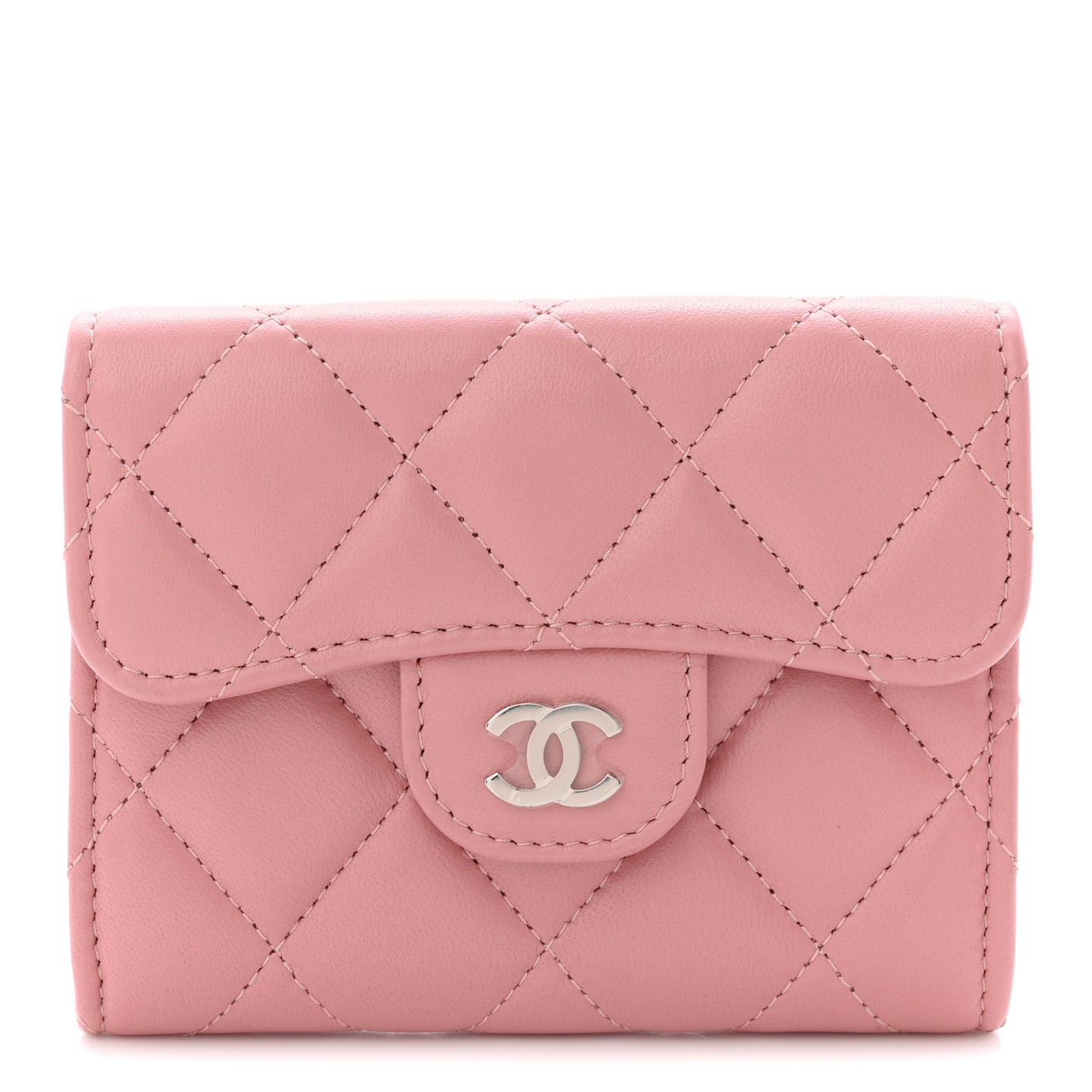 Lambskin Quilted Flap Card Holder Pink