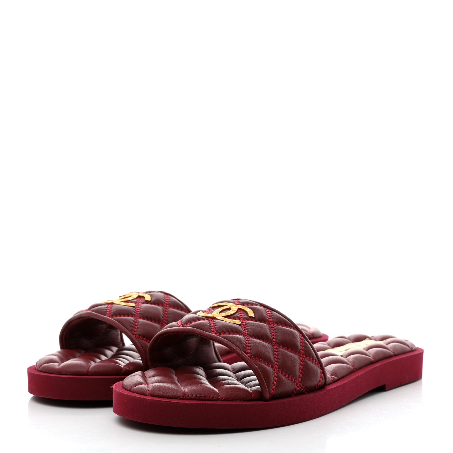 Chanel Lambskin Quilted Textured CC Mules Sandals 40 Red 3 of 8