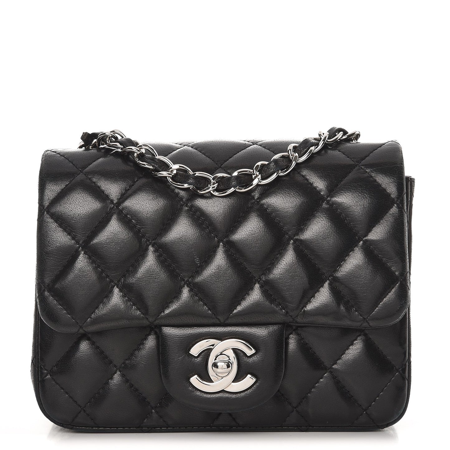 Lambskin Quilted Mini Square Flap Black