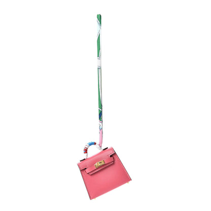 Hermes Tadelakt Mini Kelly Twilly Bag Charm Rose Lipstick 1 of 5